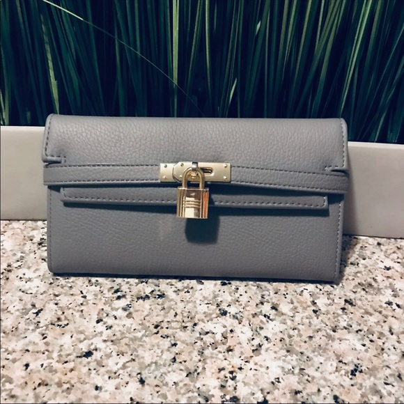 Grey Belted Hermes Kelly Style Turn-lock Wallet - Picture 7 of 7